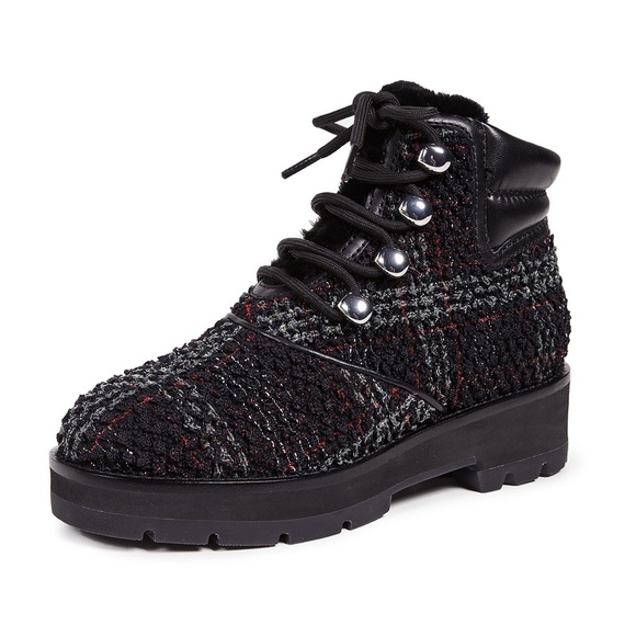 3.1 Phillip Lim Dylan Checkered Tweed Hiking Boots - Picture 2 of 8